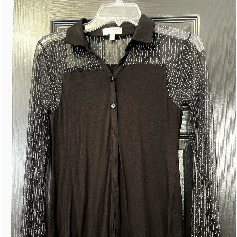 Black blouse with sheer sleeves